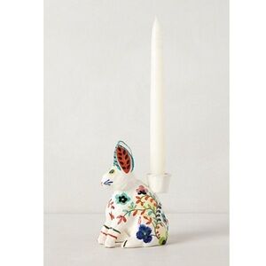 New Stoneware Folk Bunny Rabbit Art Candle Holder